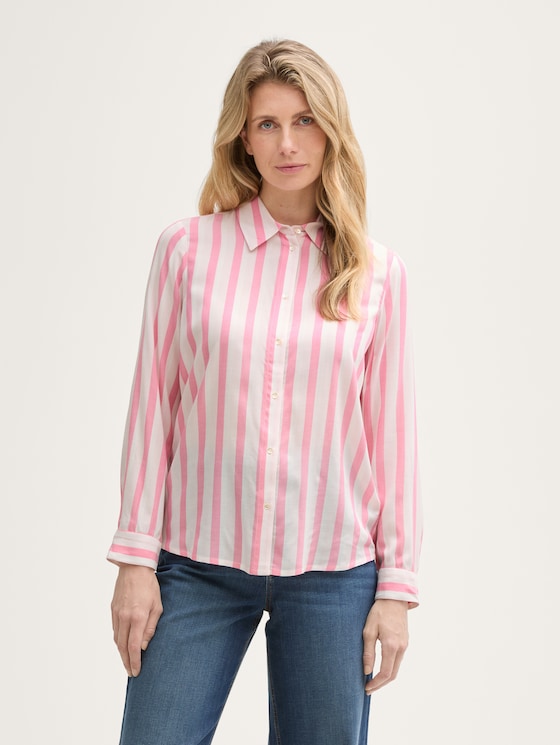 Overhemdblouse met streeppatroon door Women, bright rose woven stripe