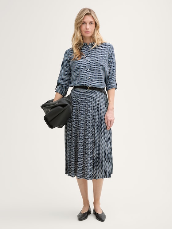 Geplooide midirok door Women, printed blue white minimal