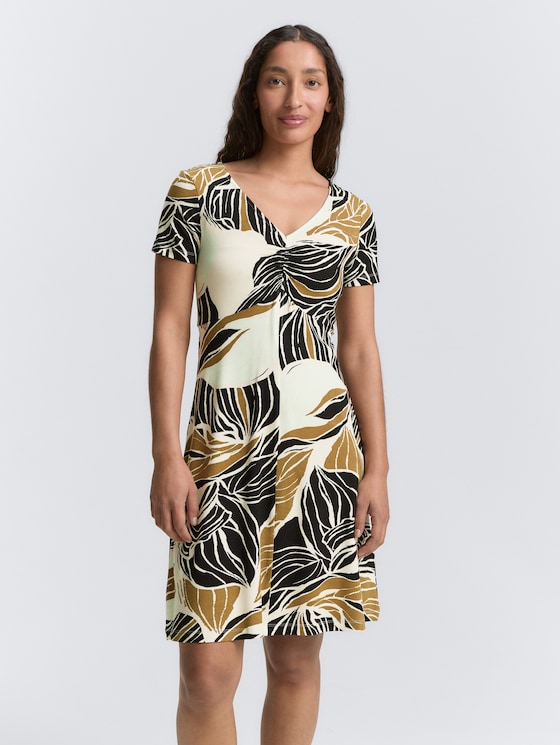jurk met ruches door Women, neutral cut leaves design