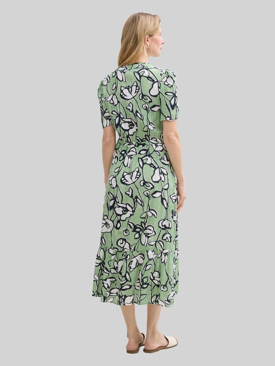 Tom Tailor Plussize Kleid Mit Raffung – Gemustert, Loose Fit, V-Ausschnitt