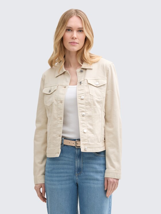 Denim jack met steekzakken door Women, sand stone beige