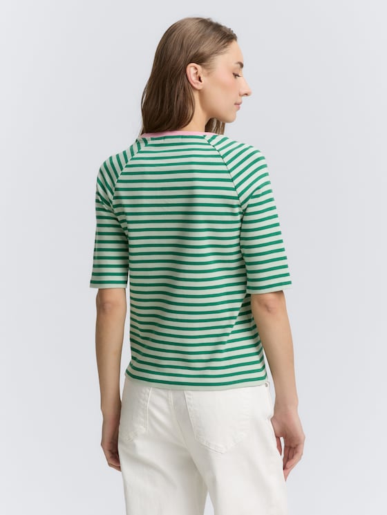 Striped T-shirt by Denim Female, tonal green stripe