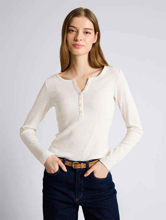 Slim Fit Henley Langarmshirt von Denim Female, off white