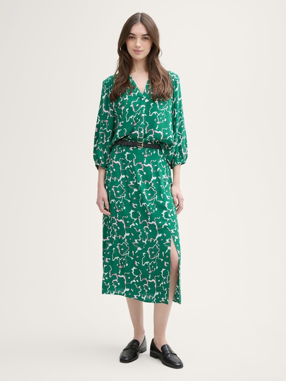 Midi-Rock mit Schlitz-Detail von Denim Female, abstract green flower print