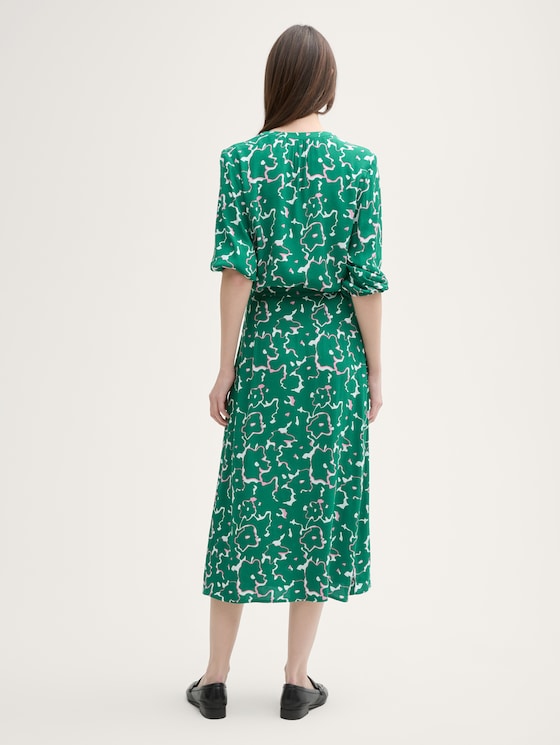 Midi skirt with slit detail by Denim Female, abstract green flower print