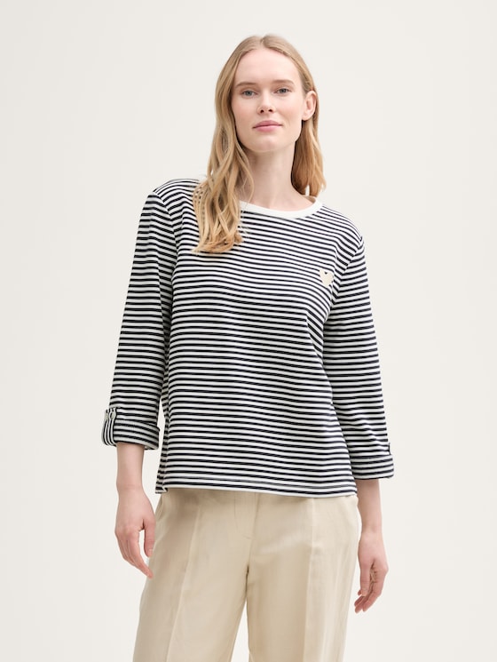 Loose Fit Sweatshirt mit Streifenmuster von Women, offwhite navy regular stripe