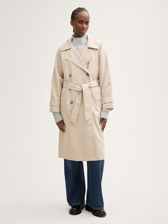 Trenchcoat Boucle Mantel Lang Tom Tailor Mantel Damen Beige