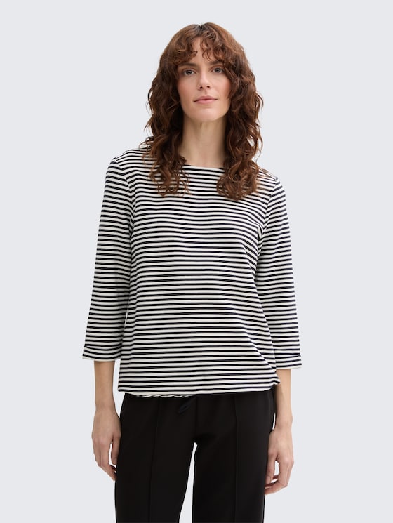 Langarmshirt mit Knopf-Details von Women, offwhite navy regular stripe