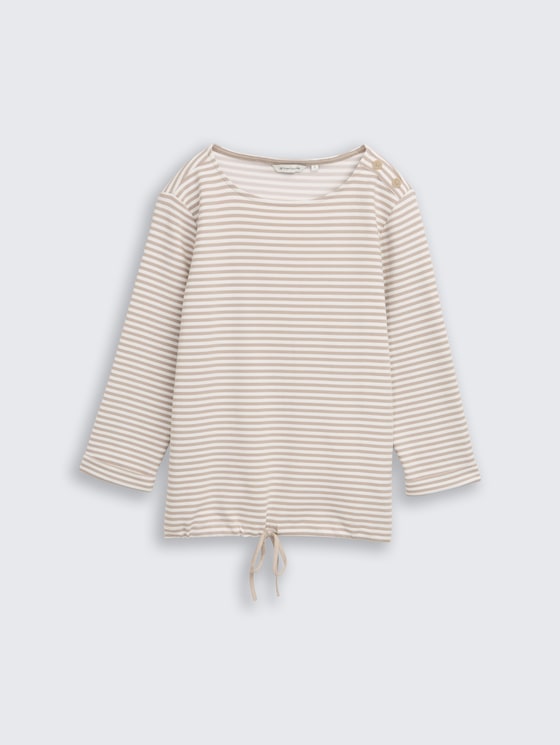 Shirt met lange mouwen en knoopdetails door Women, taupe offwhite regular stripe
