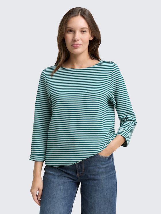Langarmshirt mit Knopf-Details von Women, mint green regular stripe