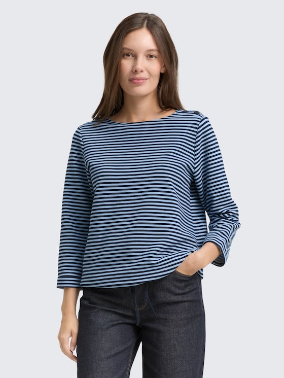 Langarmshirt mit Knopf-Details von Women, blue navy regular stripe