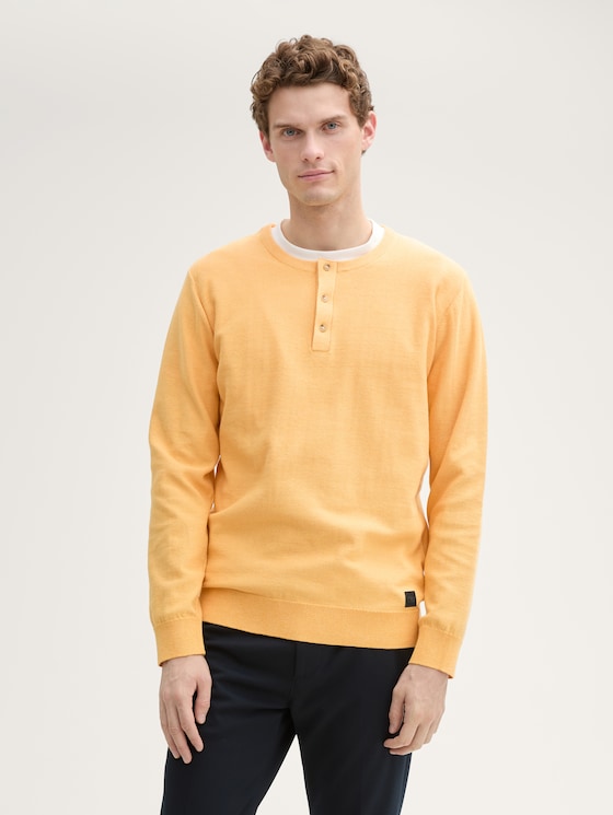 Henley Strickpullover aus Baumwolle von Men, peachy orange tonal finestripe