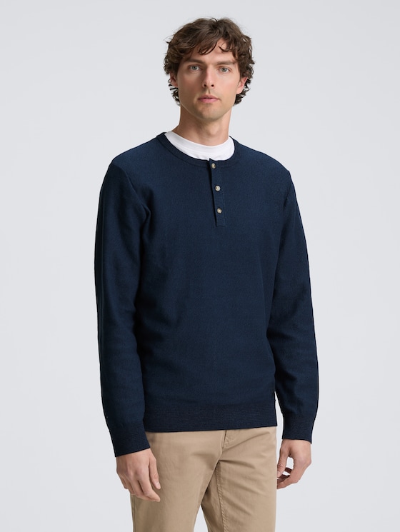 Henley Strickpullover aus Baumwolle von Men, sky captain tonal finestripe