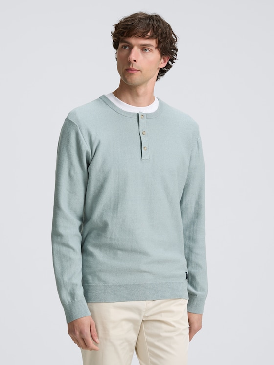 Gebreide Henley-trui door Men, grey mint tonal finestripe