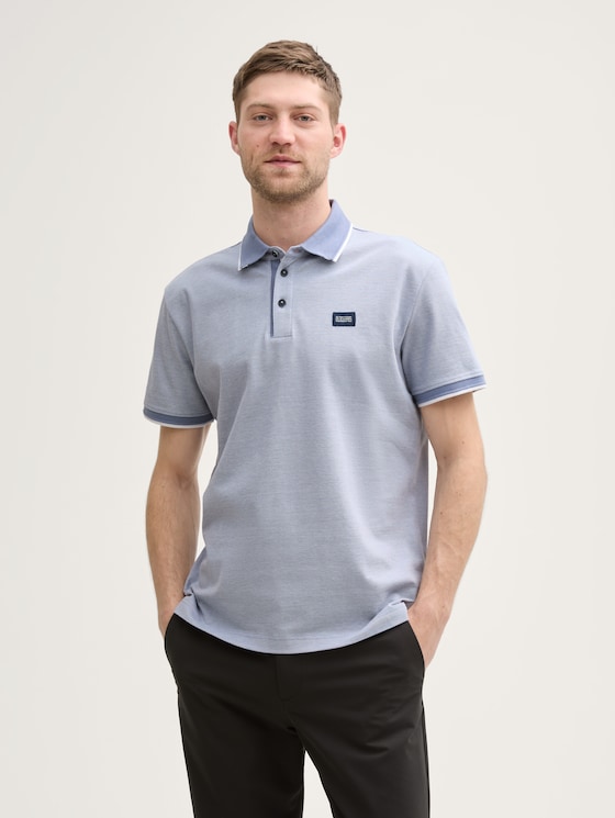 Piqué Poloshirt mit Logo-Label von Men, dove blue white two tone pique