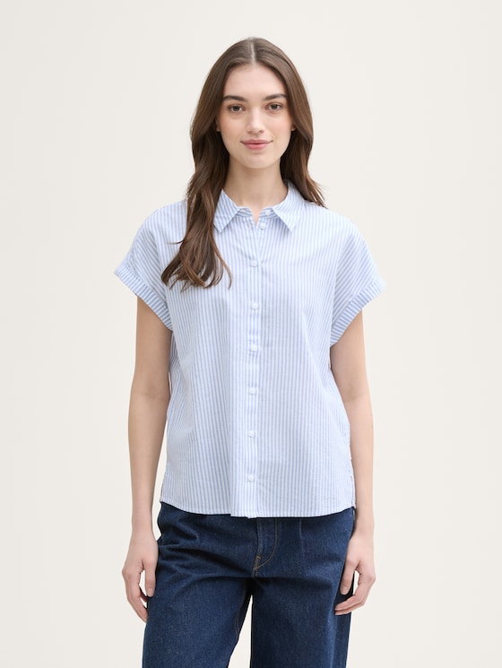 Blouse loose fit à rayures par Denim Female, white blue vertical stripe