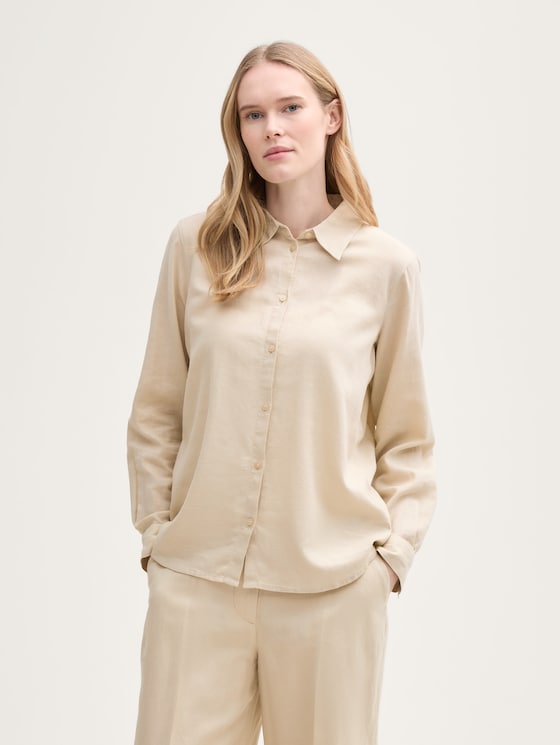 Shirt blouse with linen by Women, summer beige