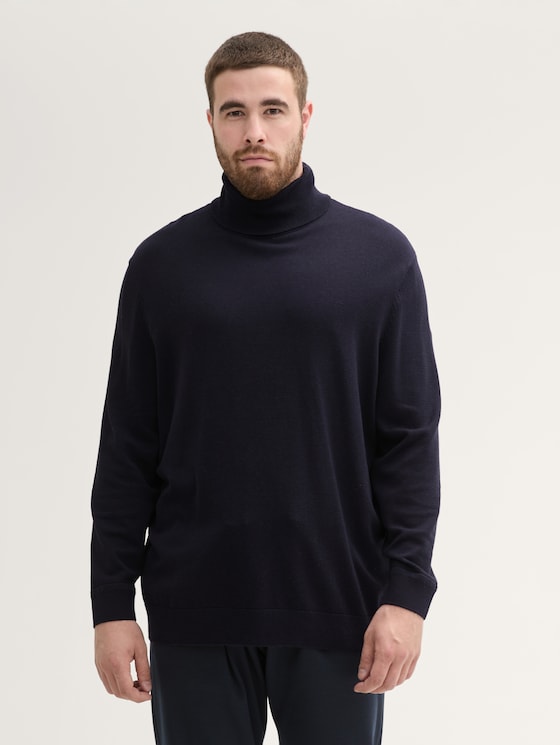 Plus Size - Basic Rollkragenpullover aus Baumwolle von Men Plus Size, Knitted Navy Melange