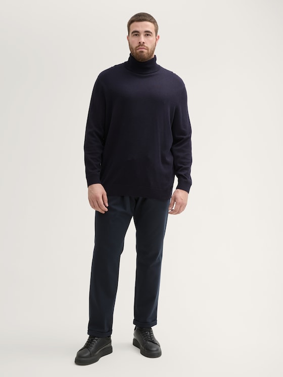 Plus Size - Basic Rollkragenpullover aus Baumwolle von Men Plus Size, Knitted Navy Melange