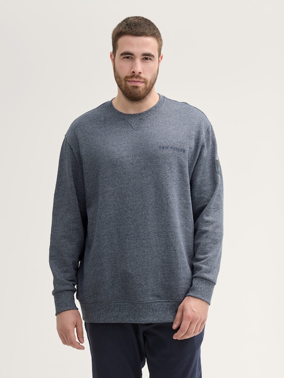 Plus - Sweatshirt met logodetails door Men Plus Size, navy grindle structure