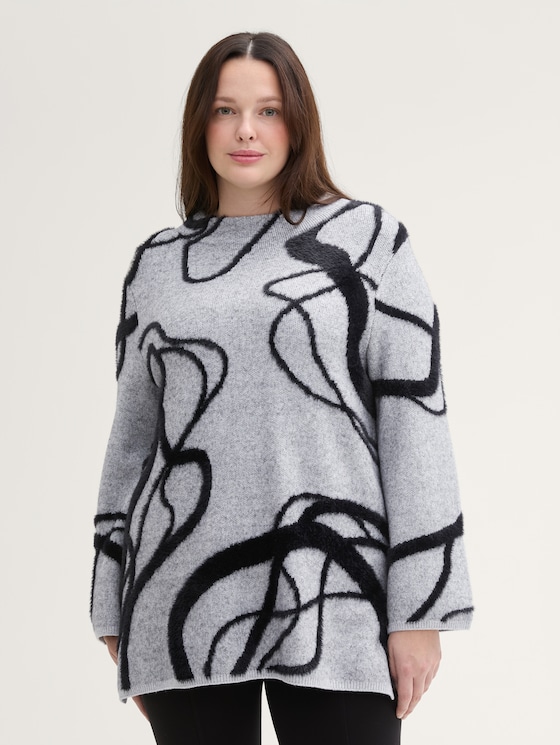 Plus Size - Loose Fit Strickpullover mit Muster von Women Plus Size, grey geometric knit pattern