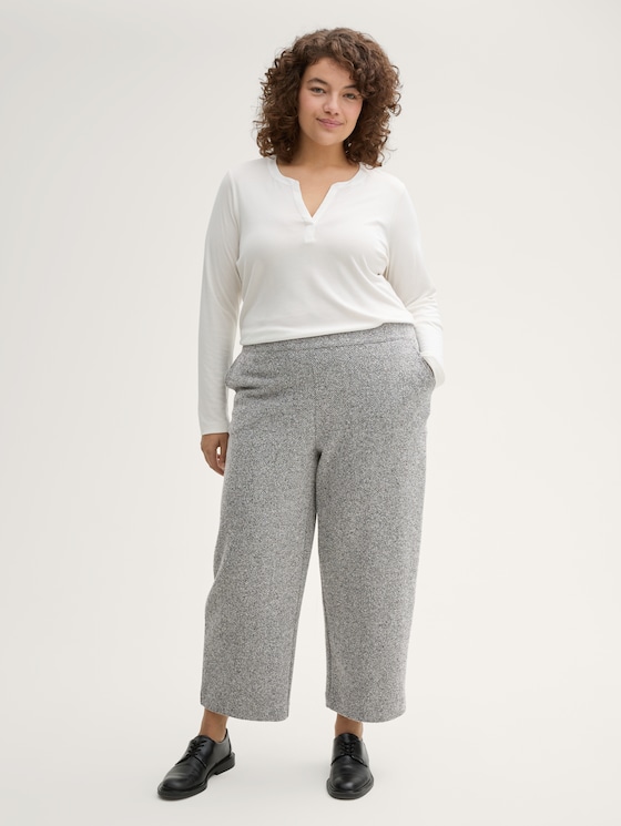 Plus Size - Cropped Culotte Hose von Women Plus Size, grey heringbone boucle