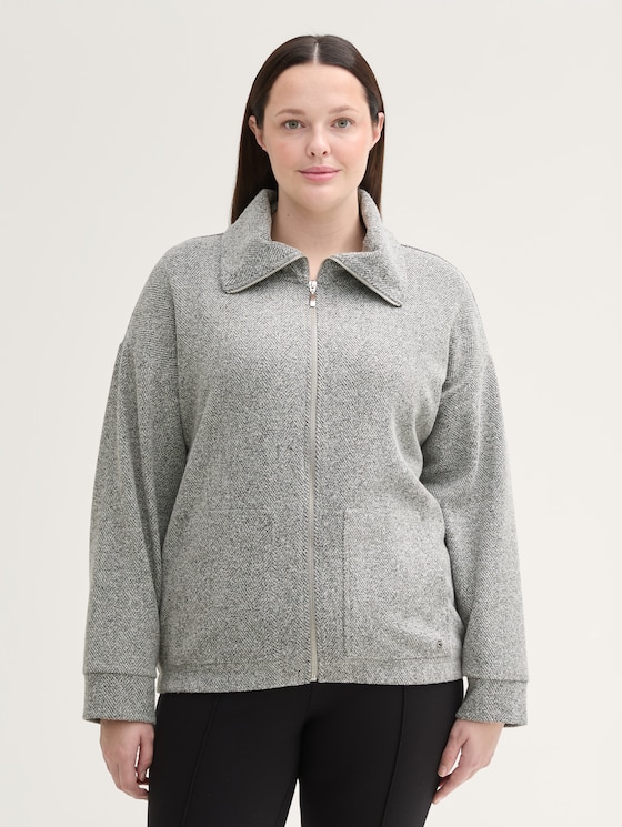 Plus - Sweatjack met opstaande kraag door Women Plus Size, grey heringbone boucle
