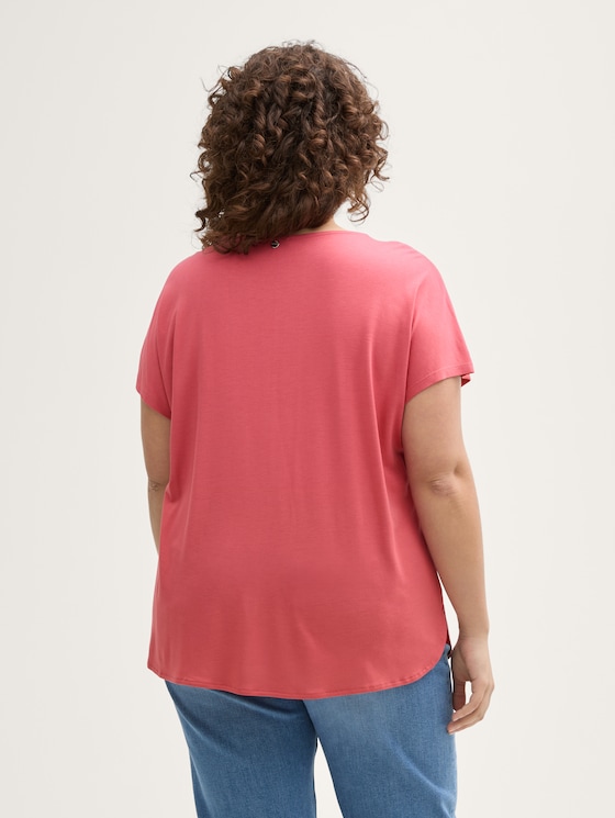 Plus Size - T-Shirt im Material-Mix von Women Plus Size, Berry Red