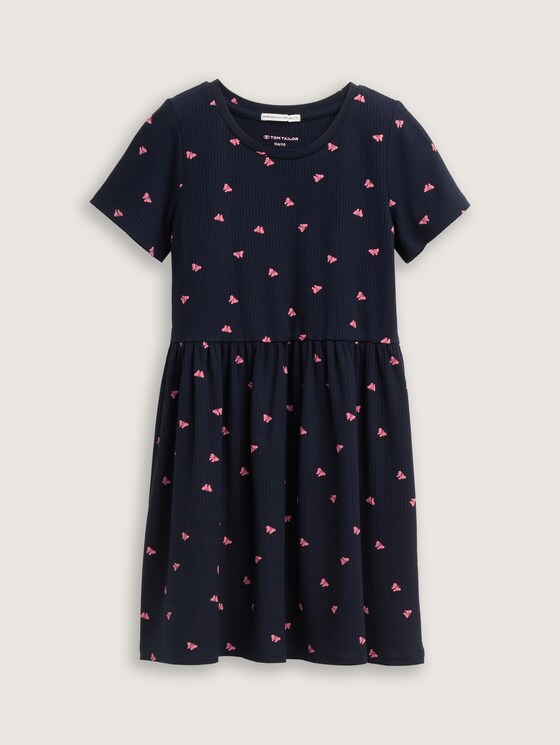 Mini-jurk met geribbelde textuur door Mini Girls, dark blue pink butterfly