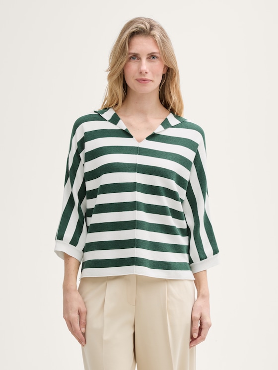 Loose Fit Strickpullover mit Kapuze von Women, green melange block stripe