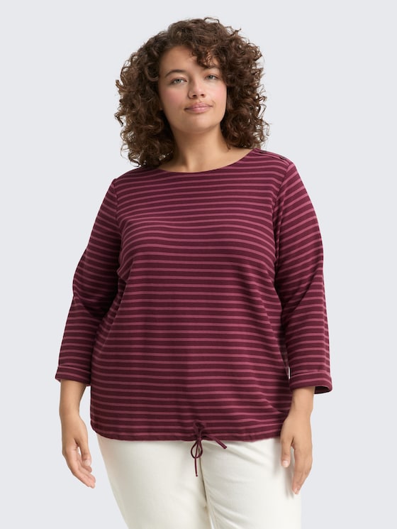 Plus Size - Langarmshirt mit Knopf-Details von Women Plus Size, oxblood red stripe