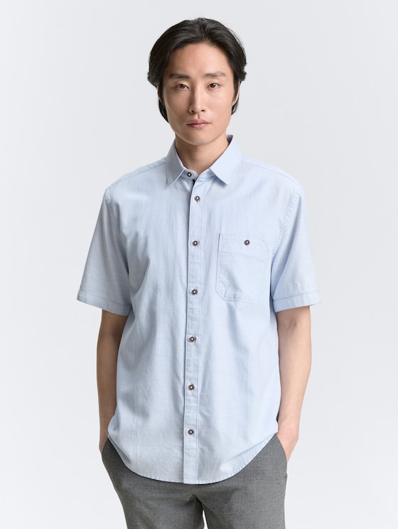 Regular Fit Kurzarmhemd mit Brusttasche von Men, powder blue zigzag structure