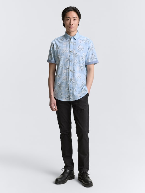 Regular fit short sleeve shirt with palm tree print by Men, powder blue stripe palm design