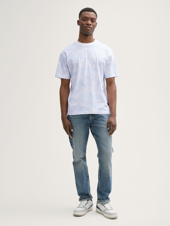 T-shirt Relaxed Fit avec imprimé allover par Denim Male, white blue watery print