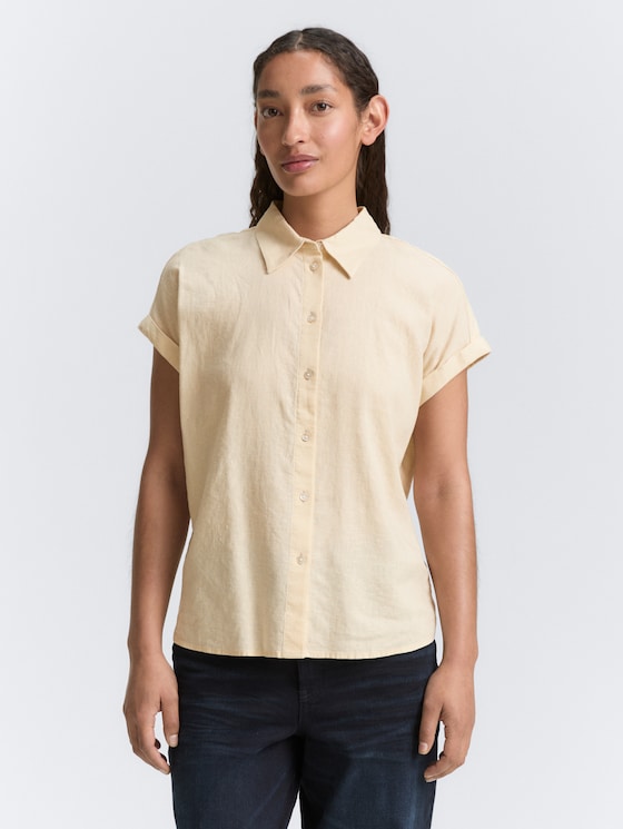 Loose fit blouse with linen content by Women, champagne