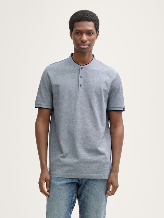 Piqué Poloshirt mit Stehkragen von Denim Male, dark blue two tone