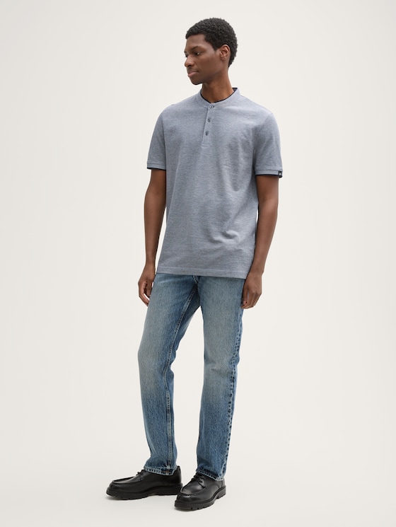 Polo piqué avec col montant par Denim Male, dark blue two tone