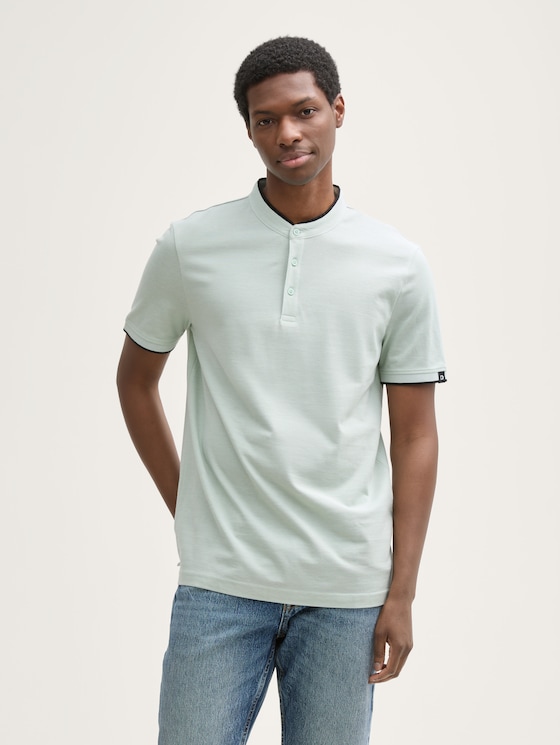 Piqué Poloshirt mit Stehkragen von Denim Male, fresh green white two tone
