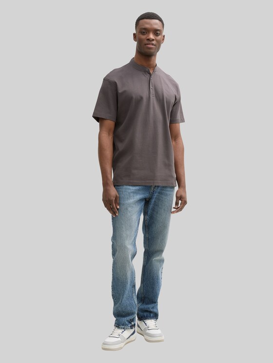 Relaxed fit polo shirt with stand-up collar in grey by Tom Tailor