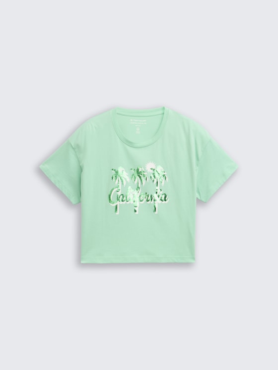 Cropped T-Shirt mit Print von Teen Girls, light garden green