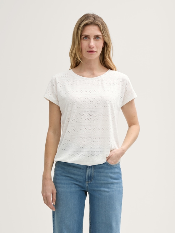 Los ajour T-shirt door Women, Whisper White