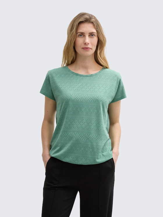 Los ajour T-shirt door Women, Faded Green