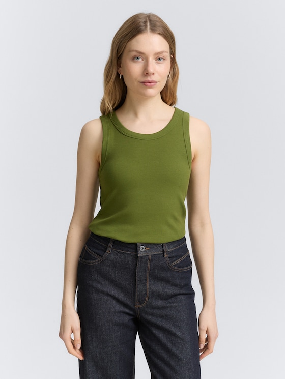 Top mit Rippstruktur von Women, deep ivy green
