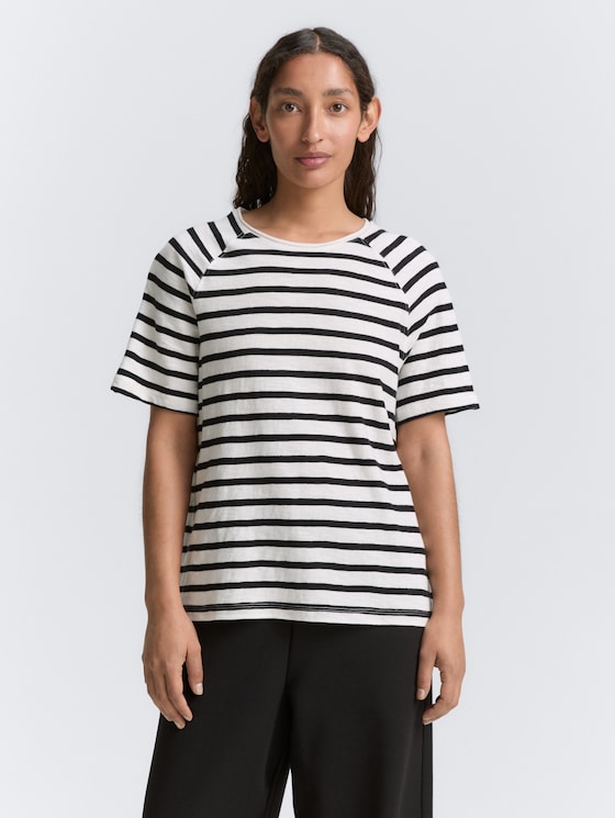 Raglan T-Shirt mit Streifenmuster von Women, black off white stripe