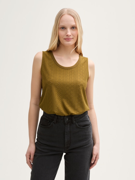 Ajour top in a mix of materials by Women, Nutria Olive