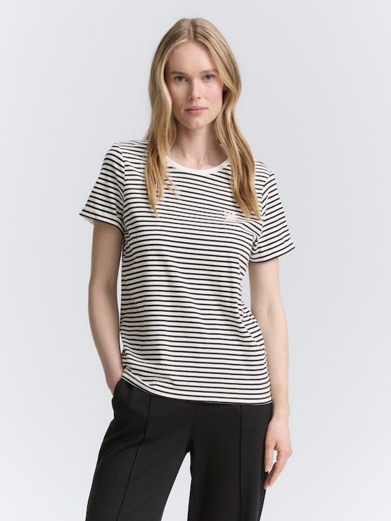 T-Shirt mit Streifenmuster von Women, black white irregular stripe