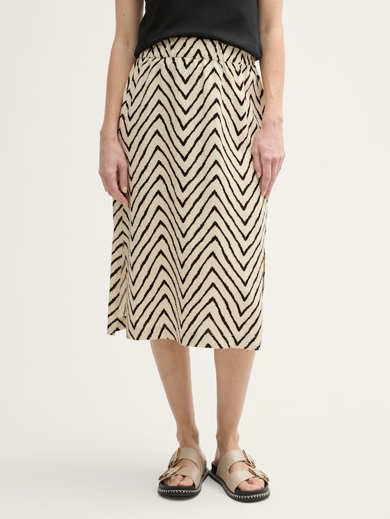 High Waist Midi-Rock mit Leinenanteil von Women, natural zig zag design