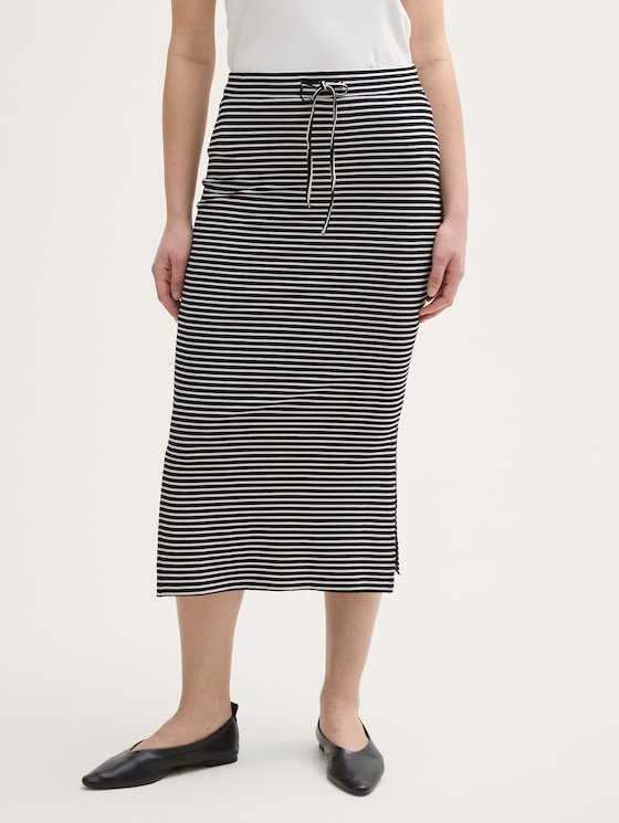 Jersey Midi-Rock von Women, white black irregular stripe