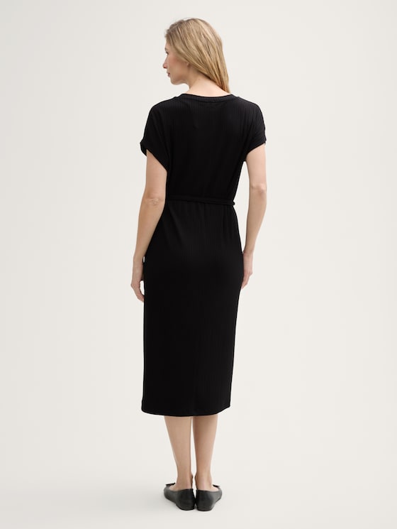 Ribbed midi dress with belt by Women, deep black