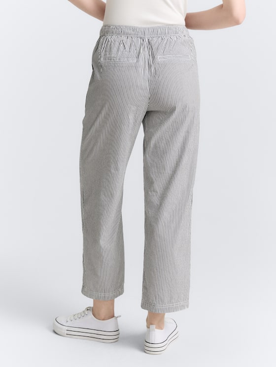 Seersucker culotte trousers with drawstring by Women, navy seersucker stripe